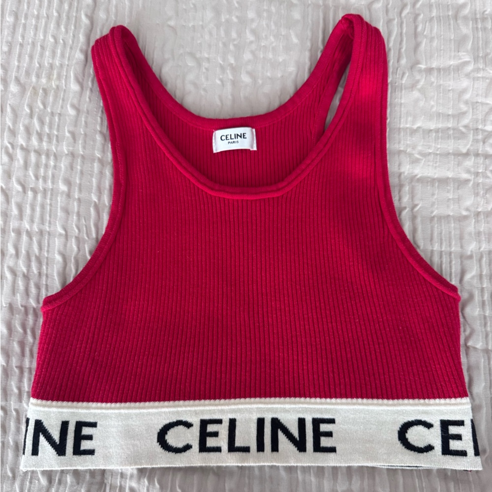 Celine Red Ribbed Crop Top ❤️